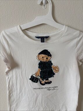 Polo by Ralph Lauren White Tee with Navy Plaid Polo Bear